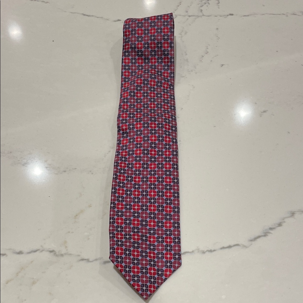 Ermenegildo Zegna Red and Navy Geometric Silk Tie tax deadline sale